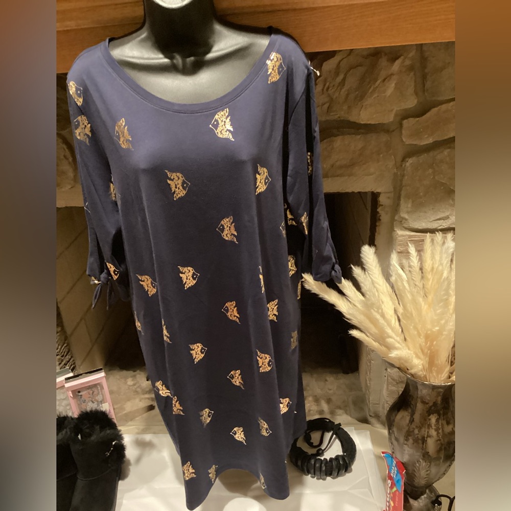 Lilly Pulitzer Preston Navy gold Foil fish design tee shirt dress Sz. XL - Picture 16 of 16